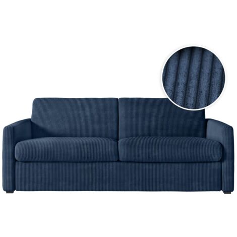 Canapé convertible express 3 places AGATHE en velours côtelé - Matelas 13cm - Bleu foncé - 160x190cm