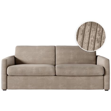 Canapé convertible express 3 places AGATHE en velours côtelé - Matelas 13cm - Taupe - 160x190cm