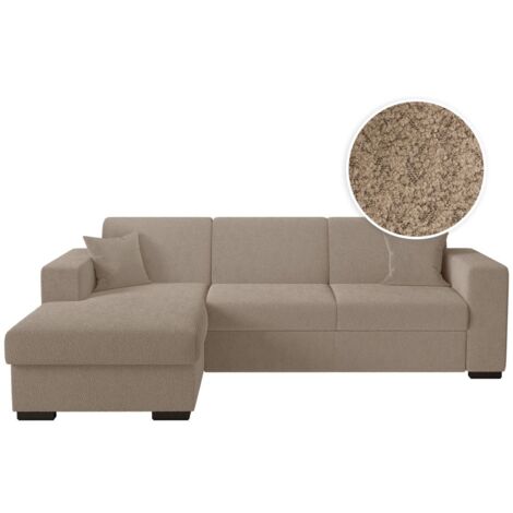 Canapé d'angle FUJI XL convertible avec coffre en tissu bouclette - Angle gauche - Taupe (1/5)