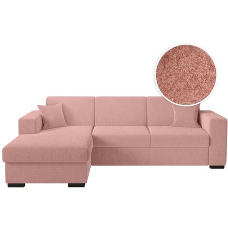 Canapé d'angle FUJI XL convertible avec coffre en tissu bouclette - Angle gauche - Rose (1/5)