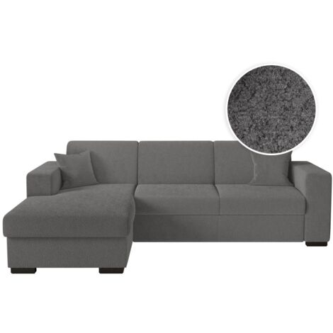 Canapé d'angle FUJI XL convertible avec coffre en tissu bouclette - Angle gauche - Gris (1/5)