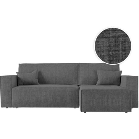 CLARISSE - Canapé d'angle convertible réversible avec coffre en tissu texturé 3D - Gris foncé (1/5)