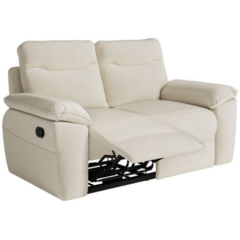 Loungitude – Canapé relax manuel 2 places en tissu beige – Longueur 160 cm – Profondeur 100 cm – Hauteur 102 cm – Fabrication européenne (1/5)