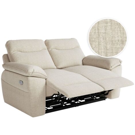 Loungitude – Canapé relax électrique 2 places en tissu texturé 3D – Beige – Prise USB intégrée – Fabrication européenne (1/5)
