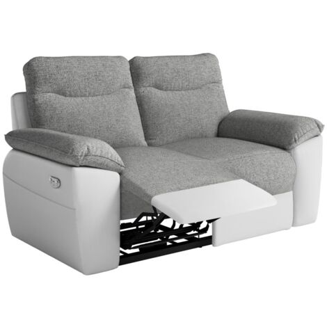 Canapé de relaxation électrique ROSS 2 places en tissu et simili - Blanc/Gris (1/5)