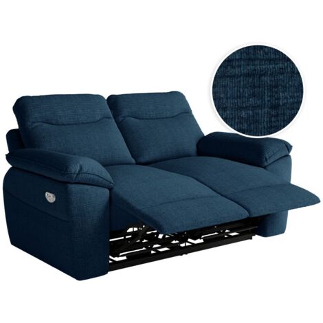 Loungitude – Canapé relax électrique 2 places en tissu texturé 3D – Commande USB intégrée – Longueur 160 cm – Bleu foncé (1/5)