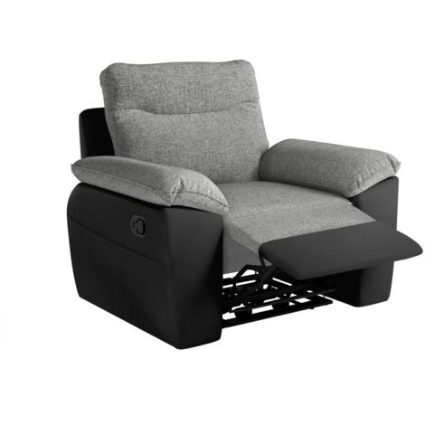 Fauteuil de relaxation manuel ROSS en tissu et simili - Noir/Gris (1/5)