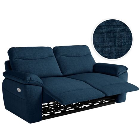 Loungitude – Canapé relax électrique 3 places – Tissu texturé 3D – Prise USB intégrée – Longueur 200 cm – Profondeur 100 cm – Hauteur 102 cm – Bleu foncé (1/4)