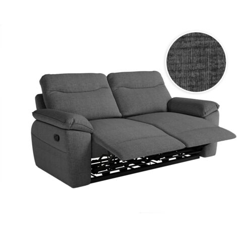 Canapé de relaxation manuel ROSS 3 places en tissu texturé 3D - Gris foncé