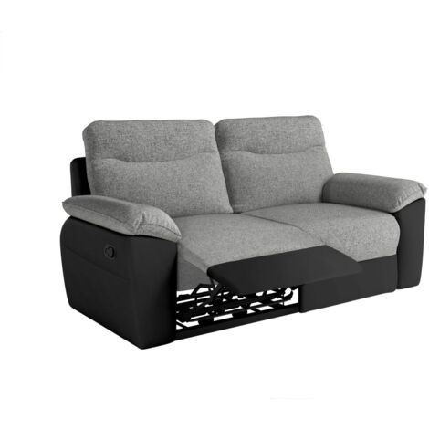 Canapé de relaxation manuel ROSS 3 places en tissu et simili - Noir/Gris (1/5)