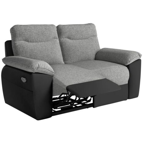 Canapé de relaxation électrique ROSS 2 places en tissu et simili - Noir/Gris (1/5)
