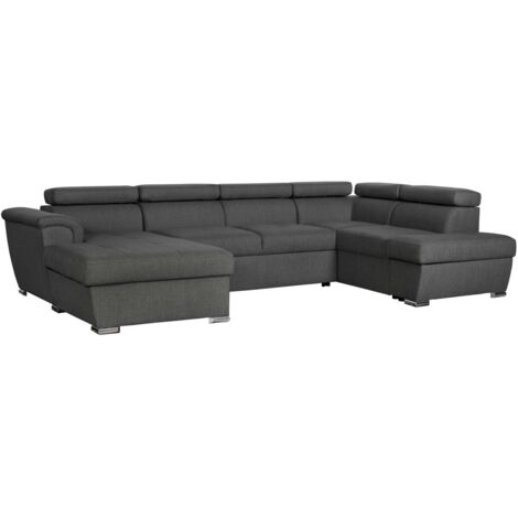 Loungitude – Canapé panoramique convertible en tissu gris foncé avec 2 coffres de rangement – Grand confort – Idéal pour salon moderne