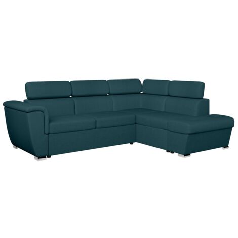 Canapé d'angle droit convertible 4 places PAOLA avec coffre en tissu - Bleu pétrole (1/5)