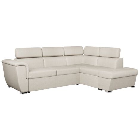 Canapé d'angle droit convertible 4 places PAOLA avec coffre en tissu - Beige (1/5)