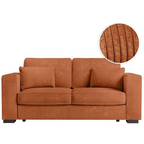 Loungitude – Canapé droit fixe 2 places en velours côtelé – Tissu doux – Compact pour petits espaces – Montage facile en 2 colis – Couleur terracotta (1/5)