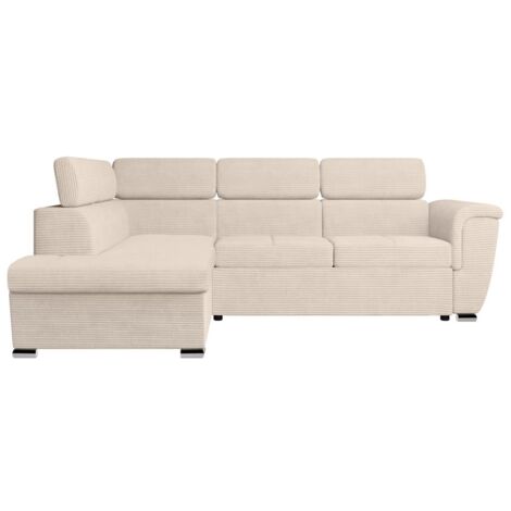 Canapé d'angle PAOLA convertible avec coffre en velours côtelé - Angle gauche - Beige (1/5)