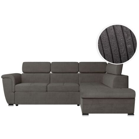 Canapé d'angle PAOLA convertible avec coffre en velours côtelé - Angle droit - Gris (1/5)