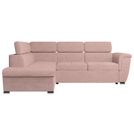 Canapé d'angle PAOLA convertible avec coffre en velours côtelé - Angle gauche - Rose (1/5)