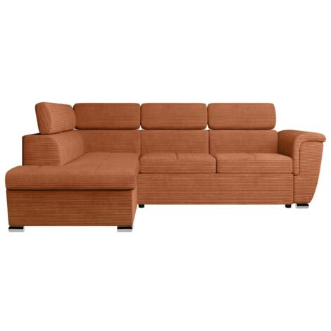 Canapé d'angle PAOLA convertible avec coffre en velours côtelé - Angle gauche - Terracotta (1/5)