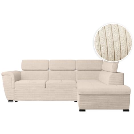 Canapé d'angle PAOLA convertible avec coffre en velours côtelé - Angle droit - Beige (1/5)