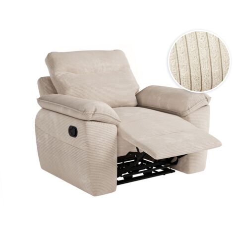 Loungitude – Fauteuil relax manuel en velours côtelé – Beige – Commande manuelle pour position relax – Fabrication européenne – Longueur 101 cm (1/5)