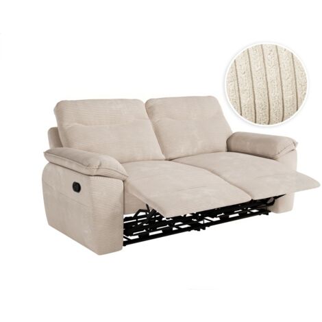 Loungitude – Canapé de relaxation manuel 3 places en velours côtelé – Confort ajustable – Fabrication européenne – Beige (1/4)