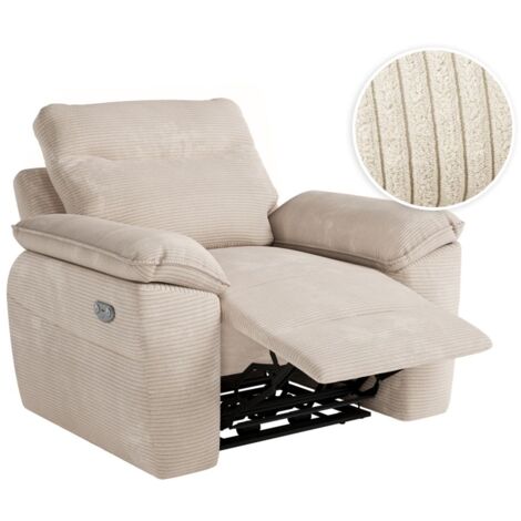 Loungitude – Fauteuil relax électrique en velours côtelé – Beige – Commande électrique – Prise USB intégrée – Fabrication européenne (1/5)
