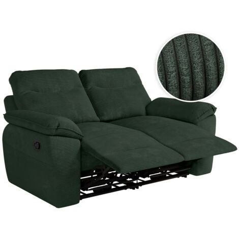Loungitude – Canapé relax manuel 2 places en velours côtelé – Vert foncé – Confort ajustable avec commande manuelle – Fabrication européenne (1/5)