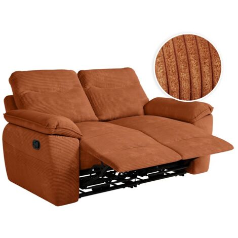 Loungitude – Canapé relax 2 places en velours côtelé terracotta – Commande manuelle pour position relax – Longueur 260 cm – Fabrication européenne