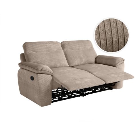 Loungitude – Canapé relax 3 places manuel en velours côtelé – Longueur 200 cm – Confort ajustable – Fabrication européenne – Couleur taupe (1/5)
