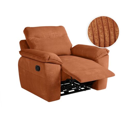 Loungitude – Fauteuil relax manuel en velours côtelé terracotta – Longueur 101 cm, profondeur 100 cm, hauteur 102 cm – Confort ajustable