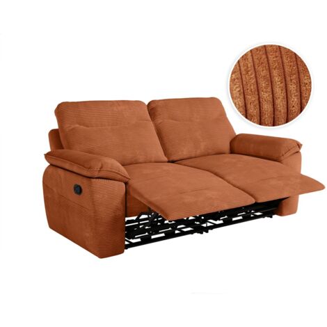 Loungitude – Canapé relax manuel 3 places en velours côtelé – Confort ajustable – Fabrication européenne – Longueur 200 cm – Couleur terracotta (1/5)