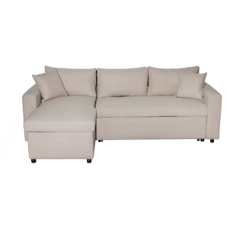 Canapé d'angle 4 places Convertible et Réversible MARIA avec Coffre en tissu - Beige (1/5)