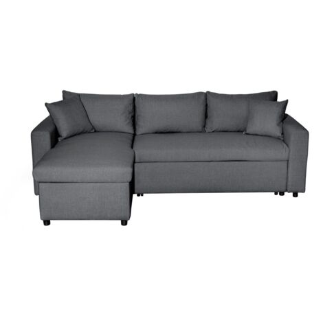 Canapé d'angle 4 places Convertible et Réversible MARIA avec Coffre en tissu - Gris foncé (1/5)