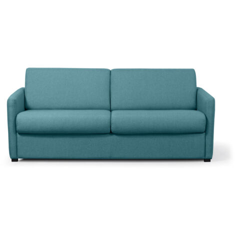 Canapé convertible express 3 places AGATHE en Tissu - matelas 13cm - Bleu canard, Couchage 140x190cm (1/5)