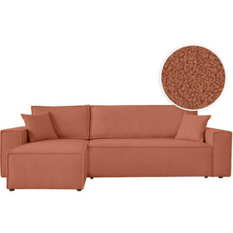 Canapé FARAH d'angle réversible et convertible 4 places en tissu bouclette - Terracotta (1/5)