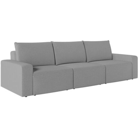 Canapé droit fixe 3 places ROMANE en tissu Easy Clean antitache - Gris (1/5)