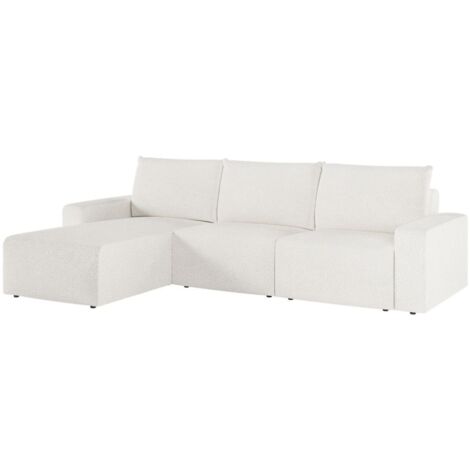 Canapé d'angle réversible 4 places ROMANE en tissu bouclette - Blanc (1/5)