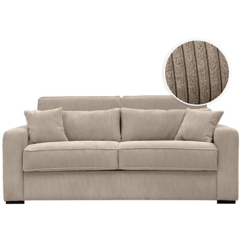 Loungitude – Canapé convertible 3 places en velours côtelé – Couchage quotidien 138x192cm – Mécanisme rapido – 2 espaces de rangement