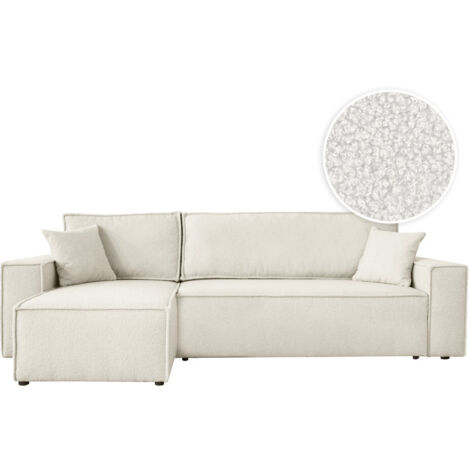 Canapé FARAH d'angle réversible et convertible 4 places en tissu bouclette - Blanc (1/5)