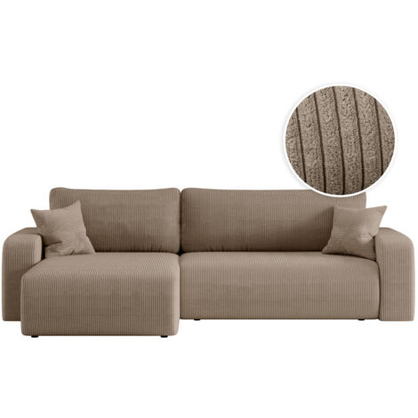 Loungitude – Canapé convertible d'angle réversible 5 places en velours côtelé – Coffre de rangement intégré – Fabrication européenne – Taupe (1/5)