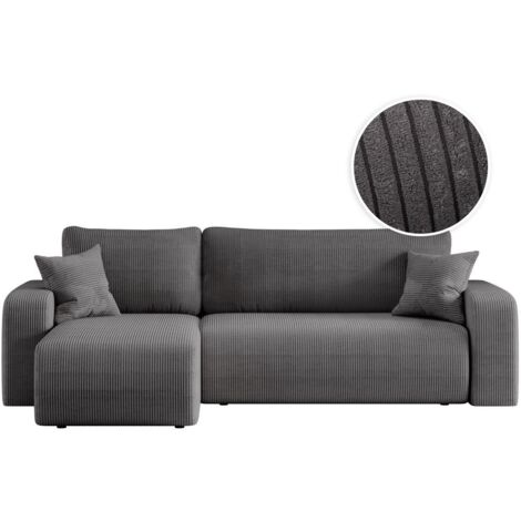 Canapé d'angle ALYA convertible et réversible 4 places en velours cotelé - Gris (1/5)
