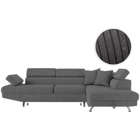 Canapé d'angle droit convertible RIO 5 places avec coffre de rangement en velours côtelé gris foncé (1/5)