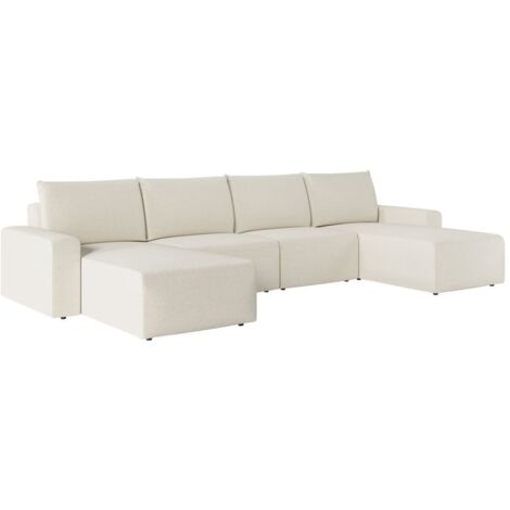 Canapé panoramique fixe 6 places ROMANE en tissu Easy Clean antitache - Beige (1/5)
