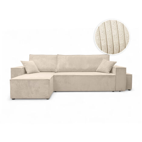 Loungitude – Canapé d'angle réversible convertible 4 places – Pouf fixe en velours côtelé – Coffre de rangement intégré – Fabrication européenne (1/5)