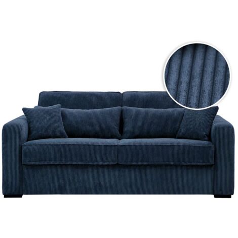 Canapé convertible express 3 places ESIO 160x190cm en velours côtelé - Matelas 16cm - Bleu foncé