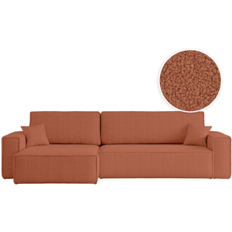 Canapé FARAH d'angle max réversible et convertible 5 places en tissu bouclette - Terracotta (1/5)