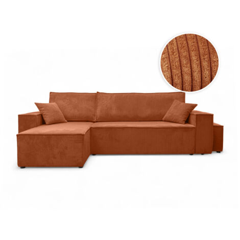 Canapé FARAH d'angle réversible et convertible 4 places avec un pouf en velours côtelé - Terracotta (1/5)
