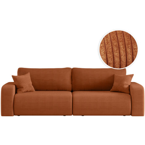 Loungitude – Canapé convertible 3 places en velours côtelé – Couchage d'appoint avec coffre de rangement – Terracotta – Design moderne (1/5)