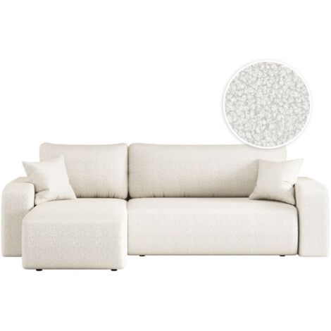 Loungitude – Canapé d'angle convertible 4 places tissu bouclette – Angle réversible – Rangement intégré – Blanc (1/5)